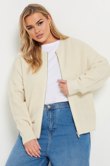 Yours Curve Cream Knitted Bomber Cardigan