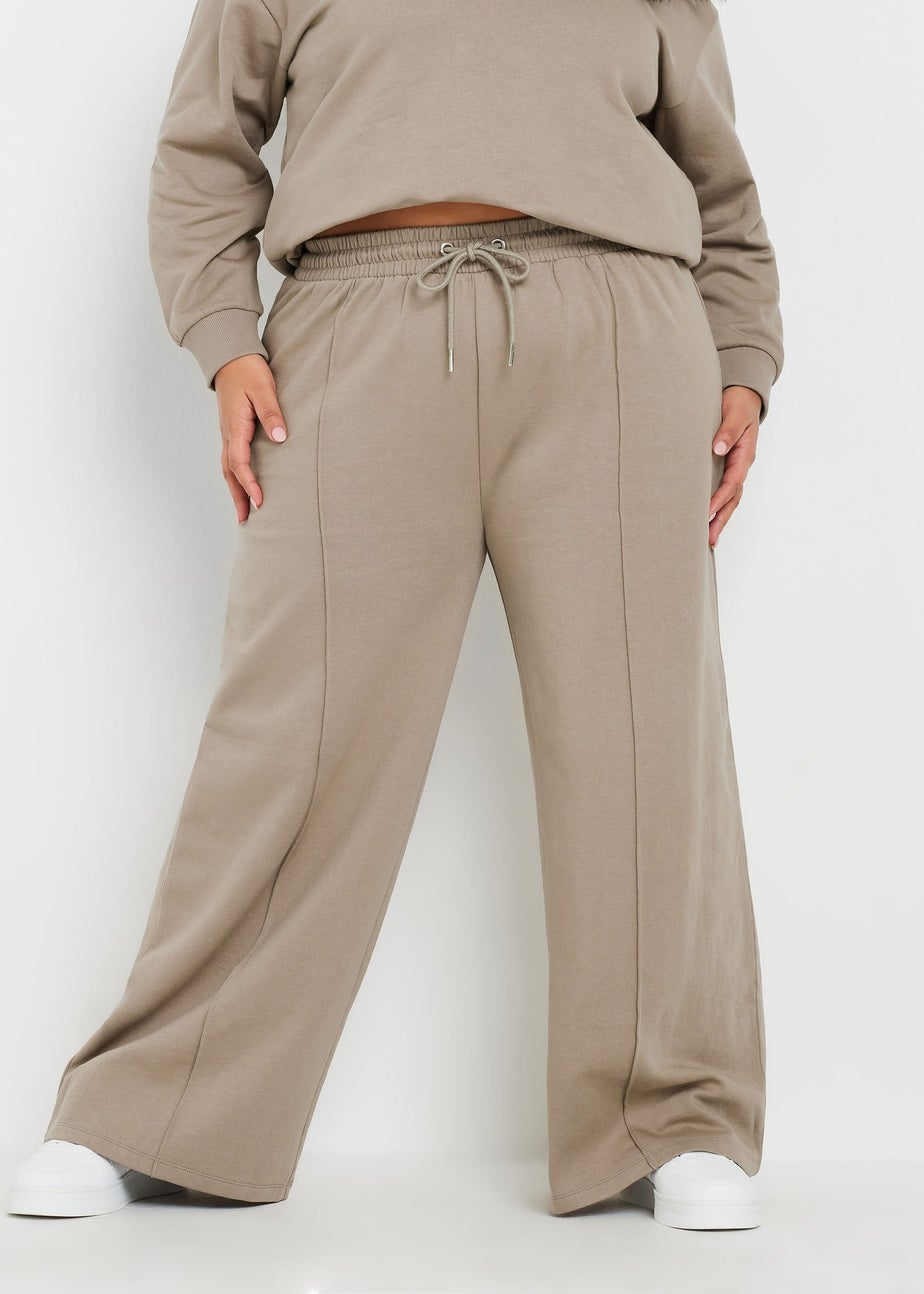Yours Curve Light Brown Wide Leg Joggers