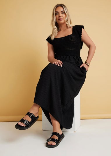 Yours Curve Black Crochet Detail Woven Dress