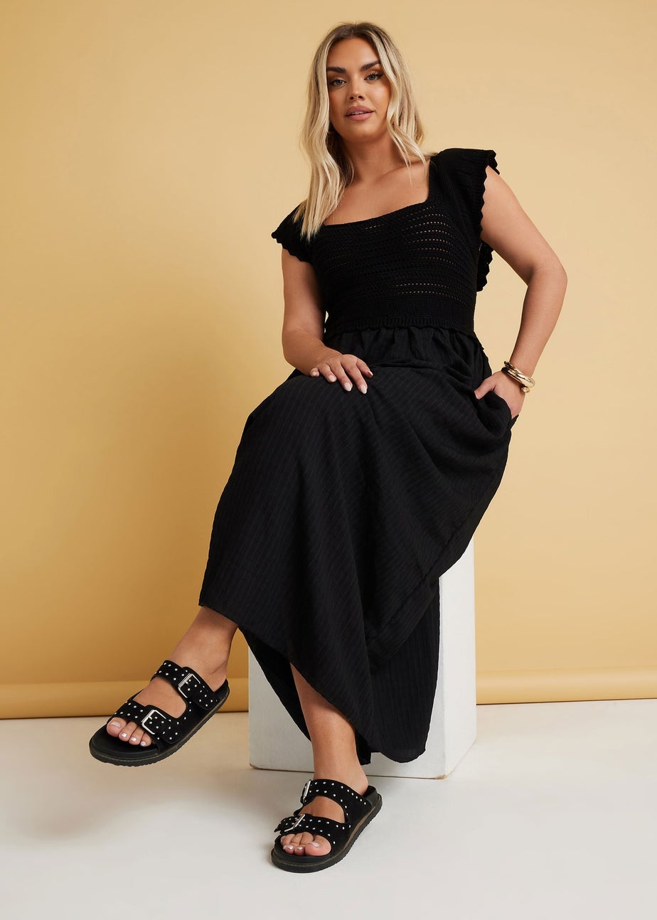 Yours Curve Black Crochet Detail Woven Dress