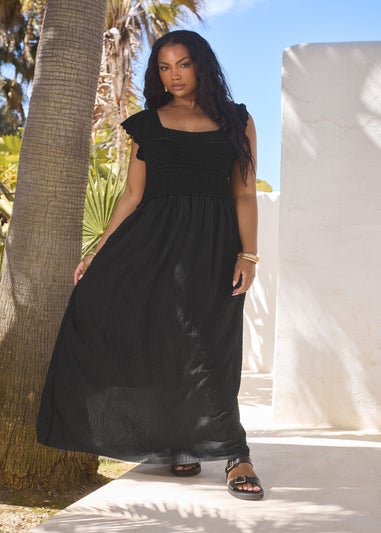 Yours Curve Black Crochet Detail Woven Dress