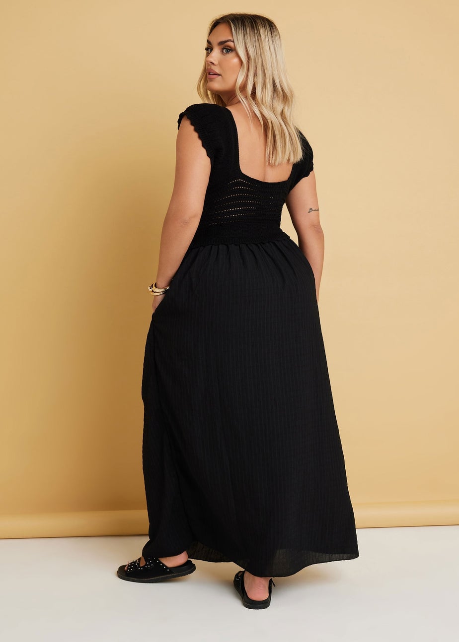 Yours Curve Black Crochet Detail Woven Dress