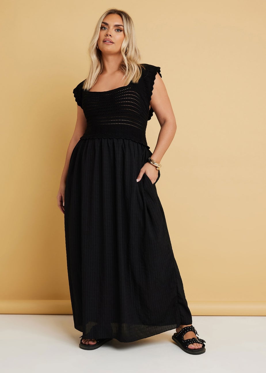 Yours Curve Black Crochet Detail Woven Dress