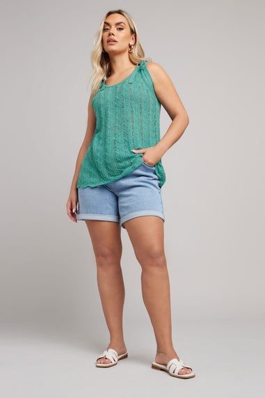 Yours Curve Blue Bow Tie Detail Knitted Vest Top