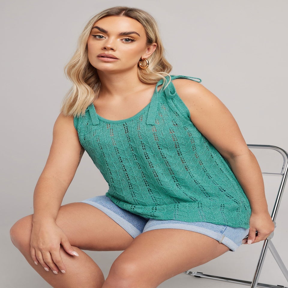 Yours Curve Blue Bow Tie Detail Knitted Vest Top