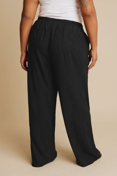 Yours Curve Black Linen Tie Front Trousers