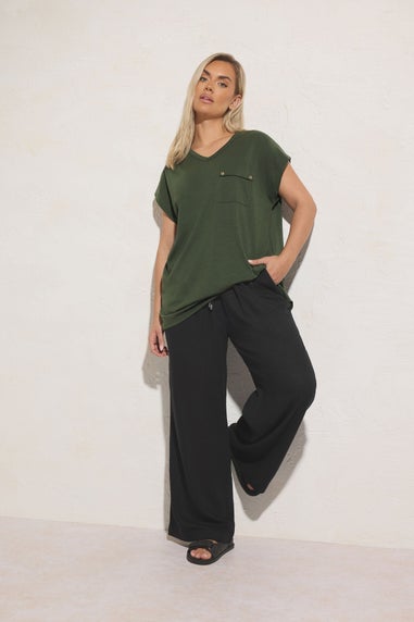 Yours Curve Black Linen Tie Front Trousers