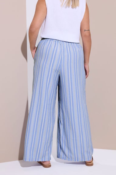 Yours Curve Blue Textured Stripe Wide Leg Trousers