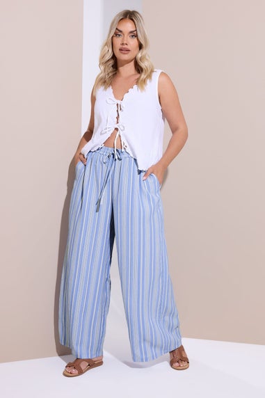 Yours Curve Blue Textured Stripe Wide Leg Trousers