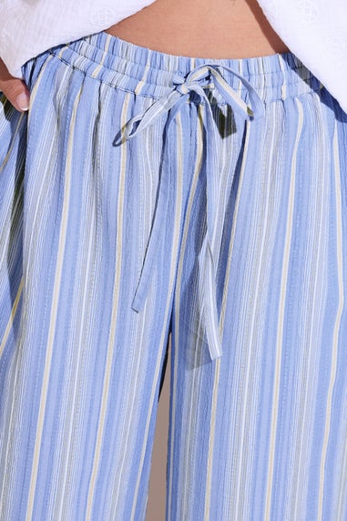 Yours Curve Blue Textured Stripe Wide Leg Trousers