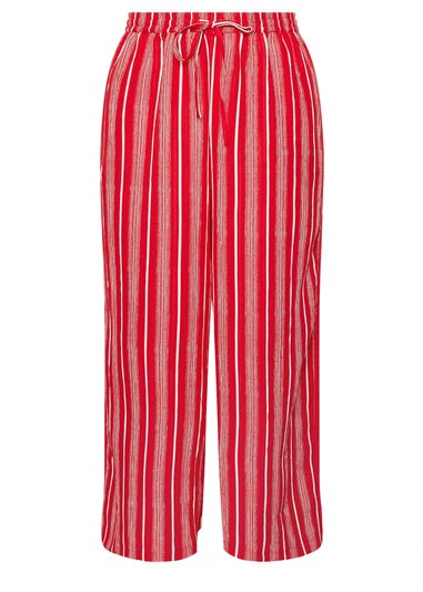 Yours Curve Red Textured Stripe Wide Leg Trousers