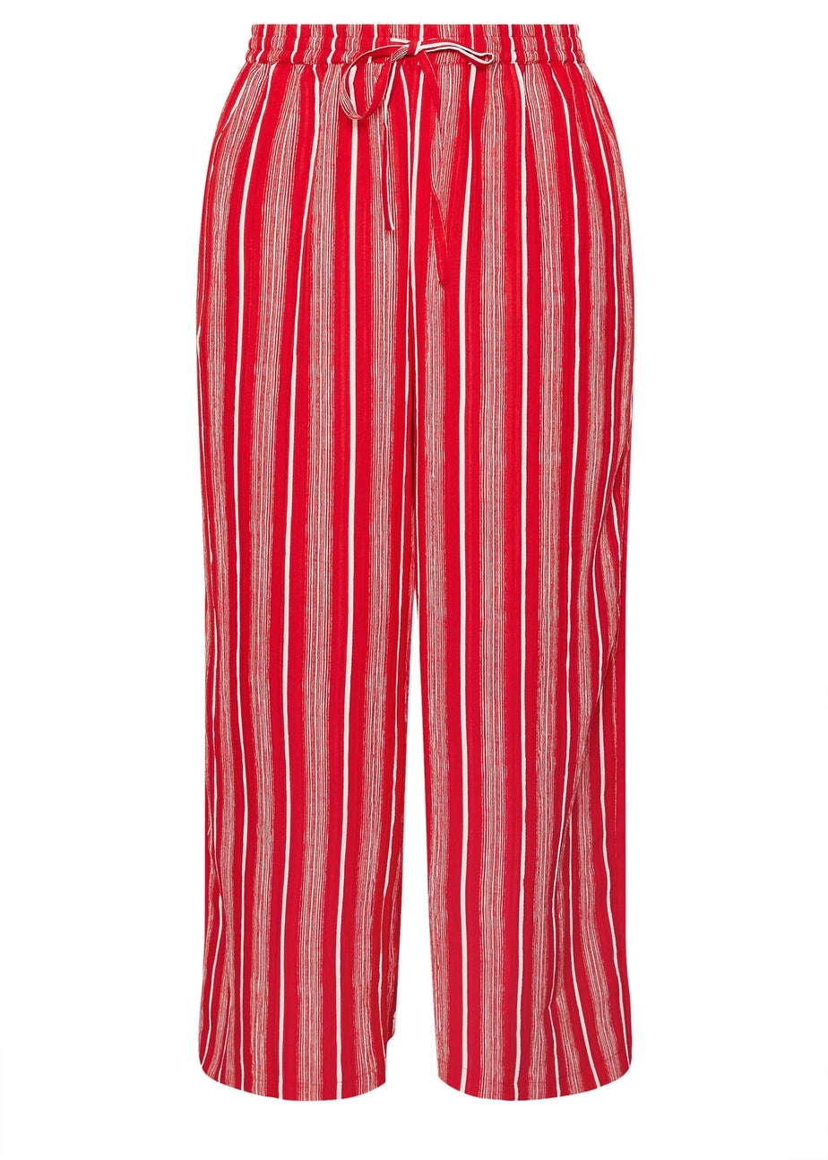 Yours Curve Red Textured Stripe Wide Leg Trousers