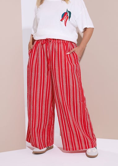 Yours Curve Red Textured Stripe Wide Leg Trousers