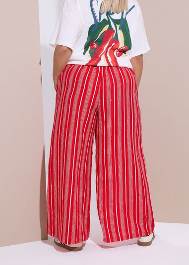 Yours Curve Red Textured Stripe Wide Leg Trousers
