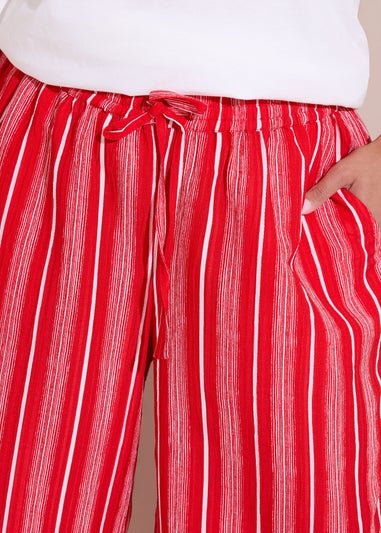 Yours Curve Red Textured Stripe Wide Leg Trousers