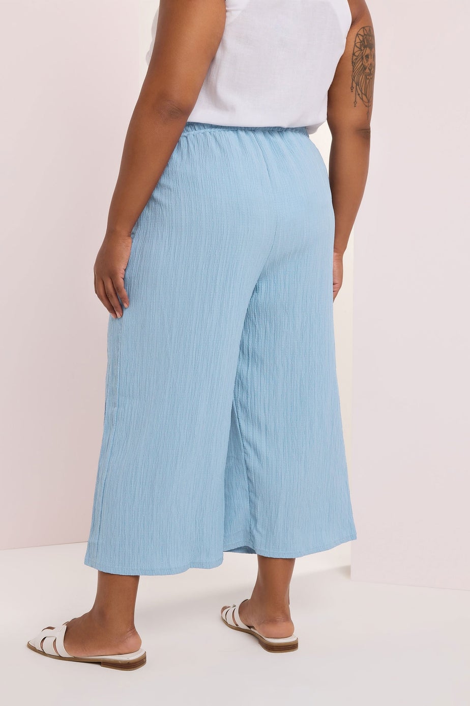 Yours Curve Light Blue Crinkle Midaxi Culottes