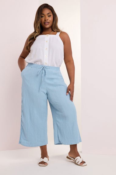 Yours Curve Light Blue Crinkle Midaxi Culottes