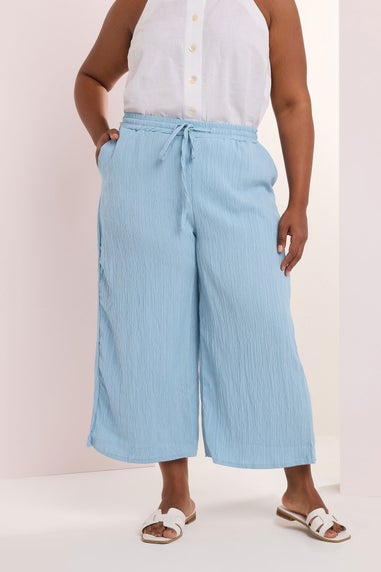 Yours Curve Light Blue Crinkle Midaxi Culottes