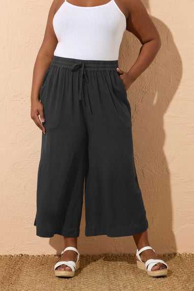 Yours Curve Black Chambray Culottes
