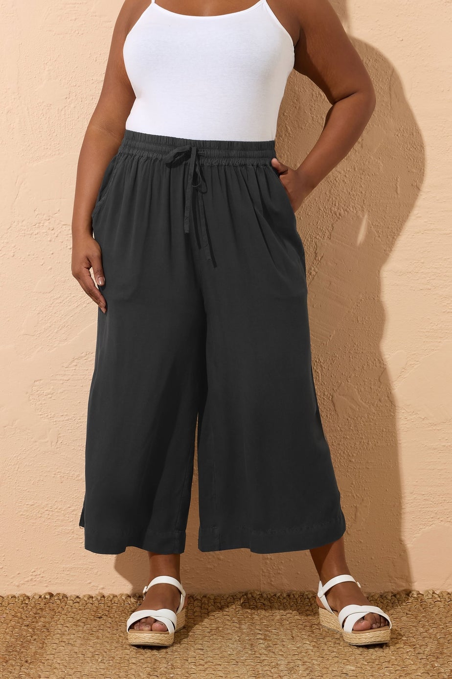 Yours Curve Black Chambray Culottes