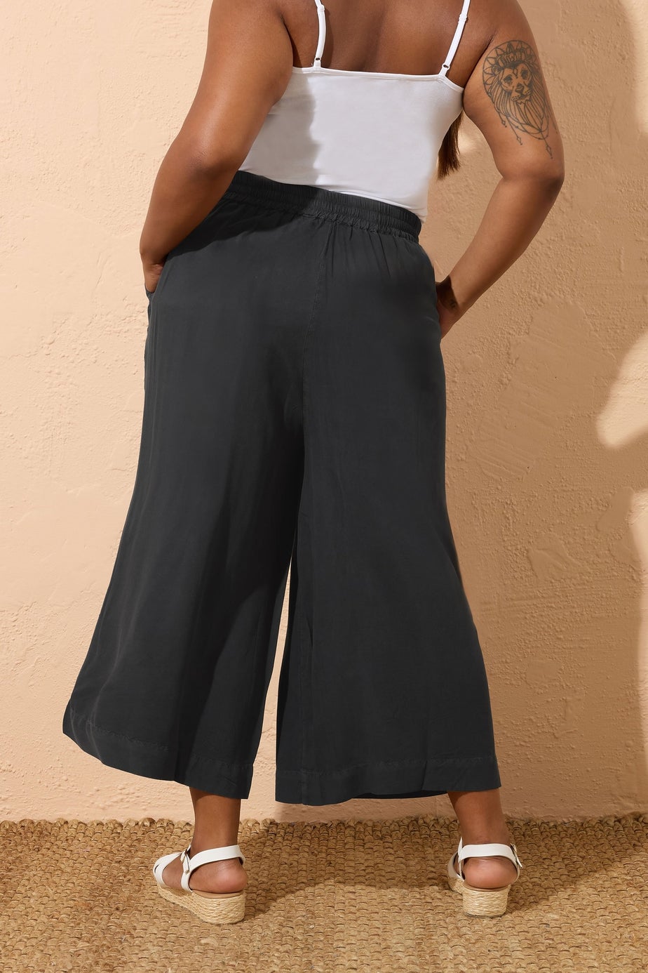 Yours Curve Black Chambray Culottes