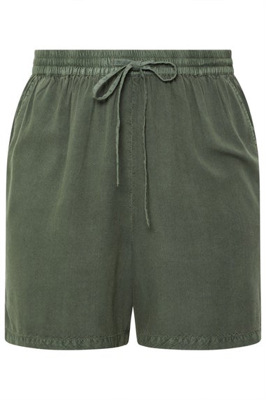 Yours Curve Khaki Green Chambray Shorts