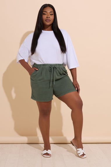 Yours Curve Khaki Green Chambray Shorts