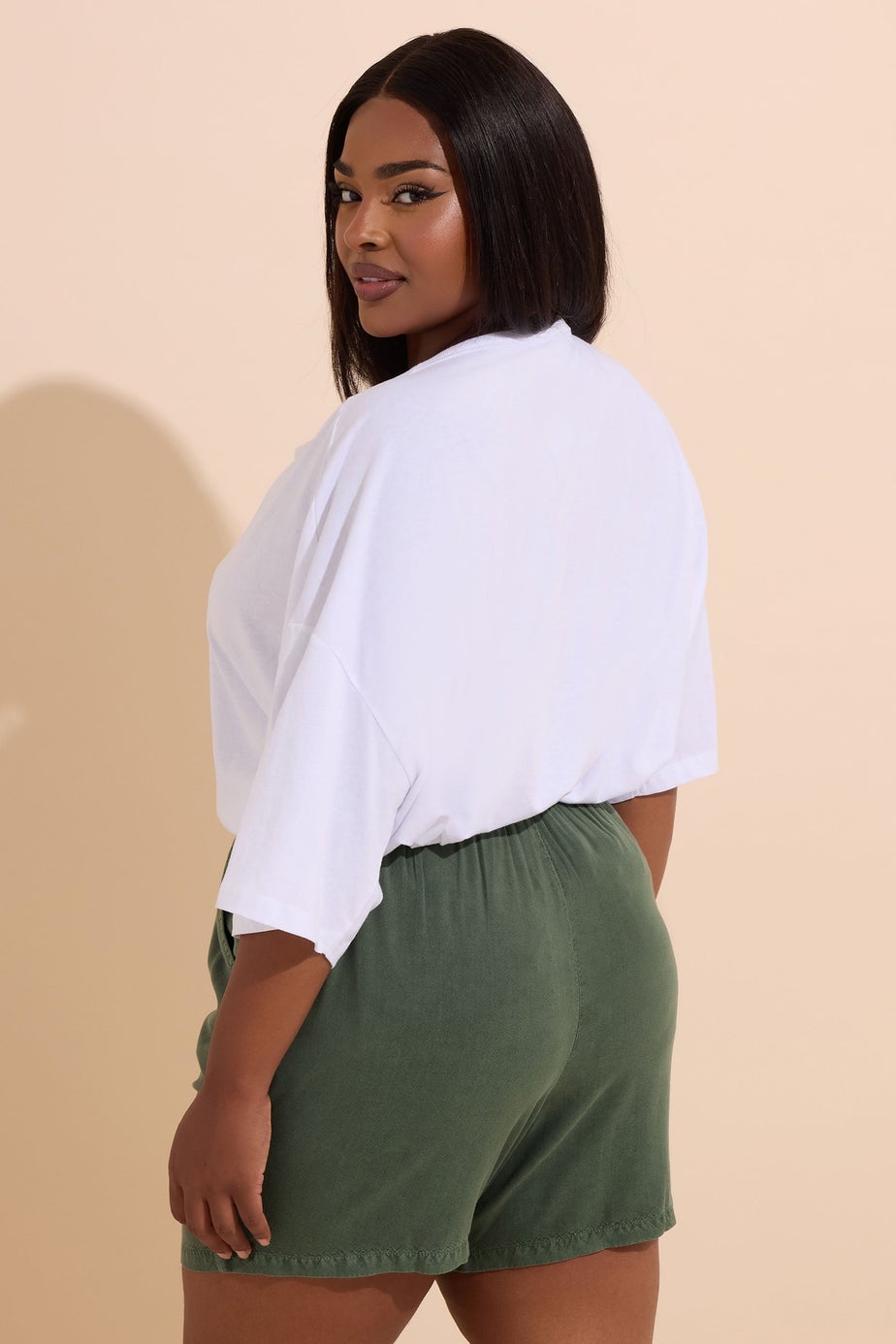 Yours Curve Khaki Green Chambray Shorts