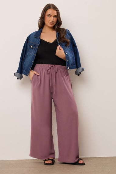 Yours Curve Purple Twill Wide Leg Trousers