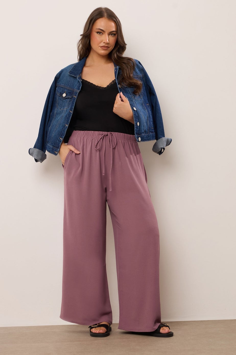 Yours Curve Purple Twill Wide Leg Trousers