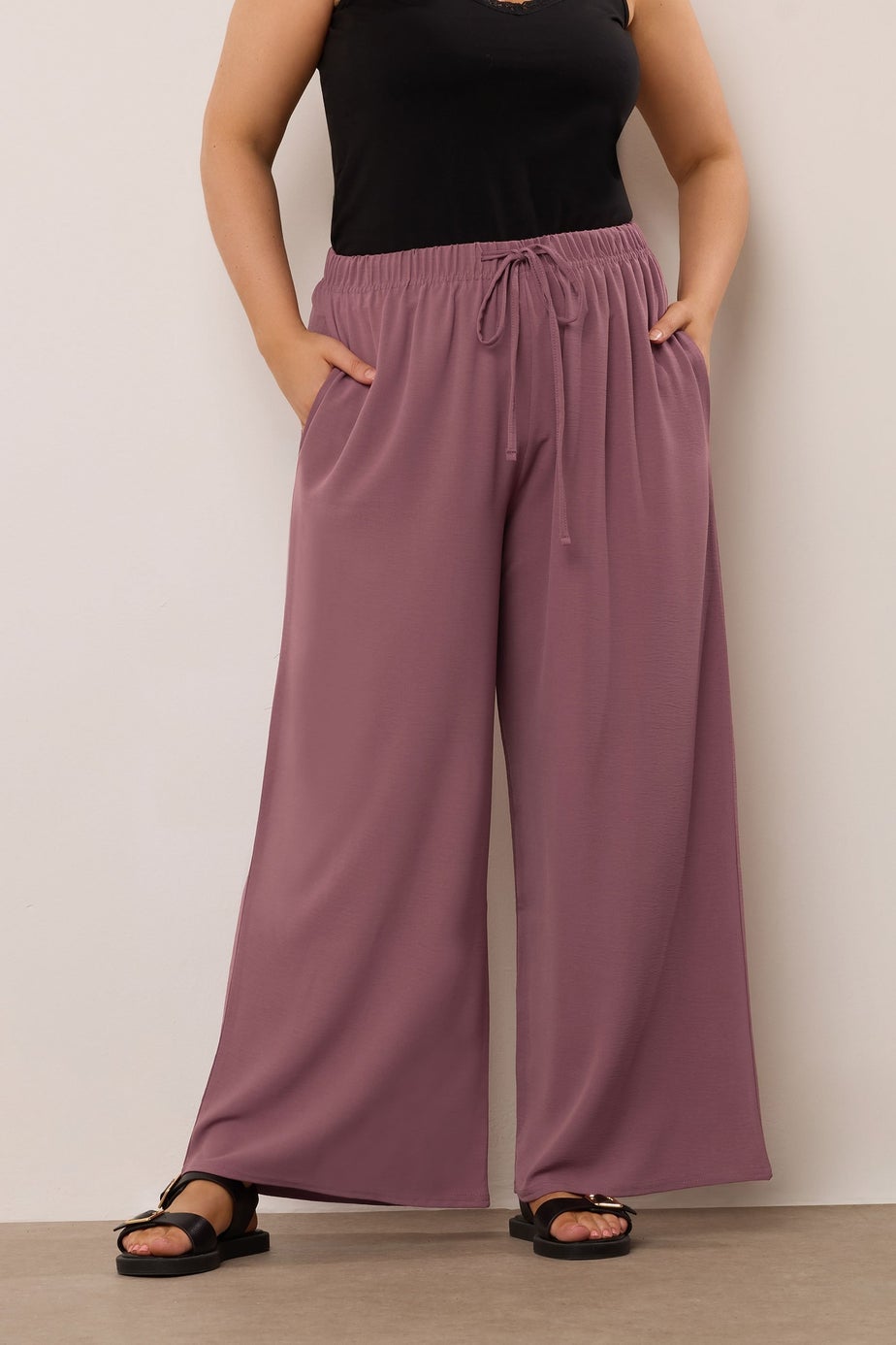 Yours Curve Purple Twill Wide Leg Trousers