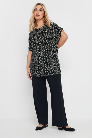 Yours Curve Black & White Polka Dot Print Plisse T-Shirt