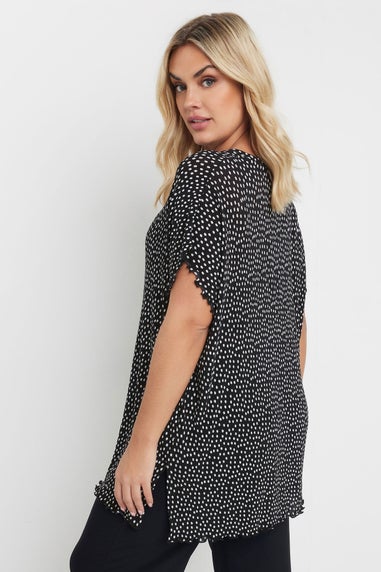 Yours Curve Black & White Polka Dot Print Plisse T-Shirt