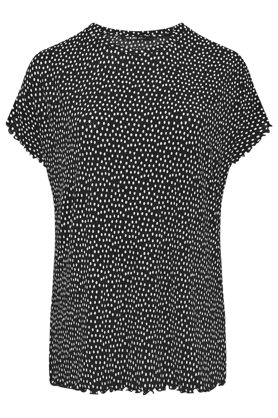 Yours Curve Black & White Polka Dot Print Plisse T-Shirt