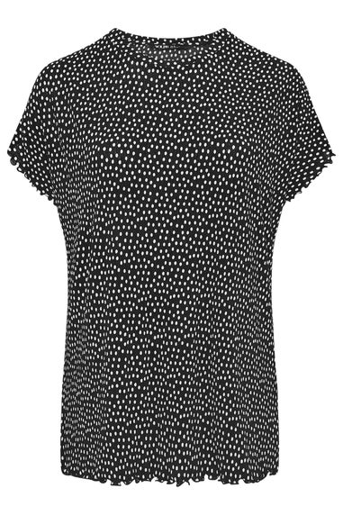 Yours Curve Black & White Polka Dot Print Plisse T-Shirt