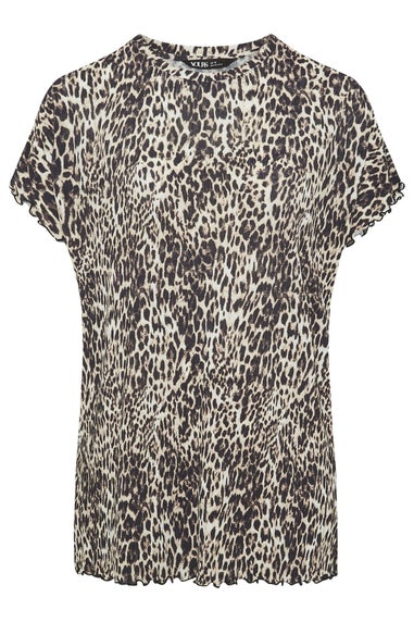 Yours Curve Natural Brown Leopard Print Plisse T-Shirt