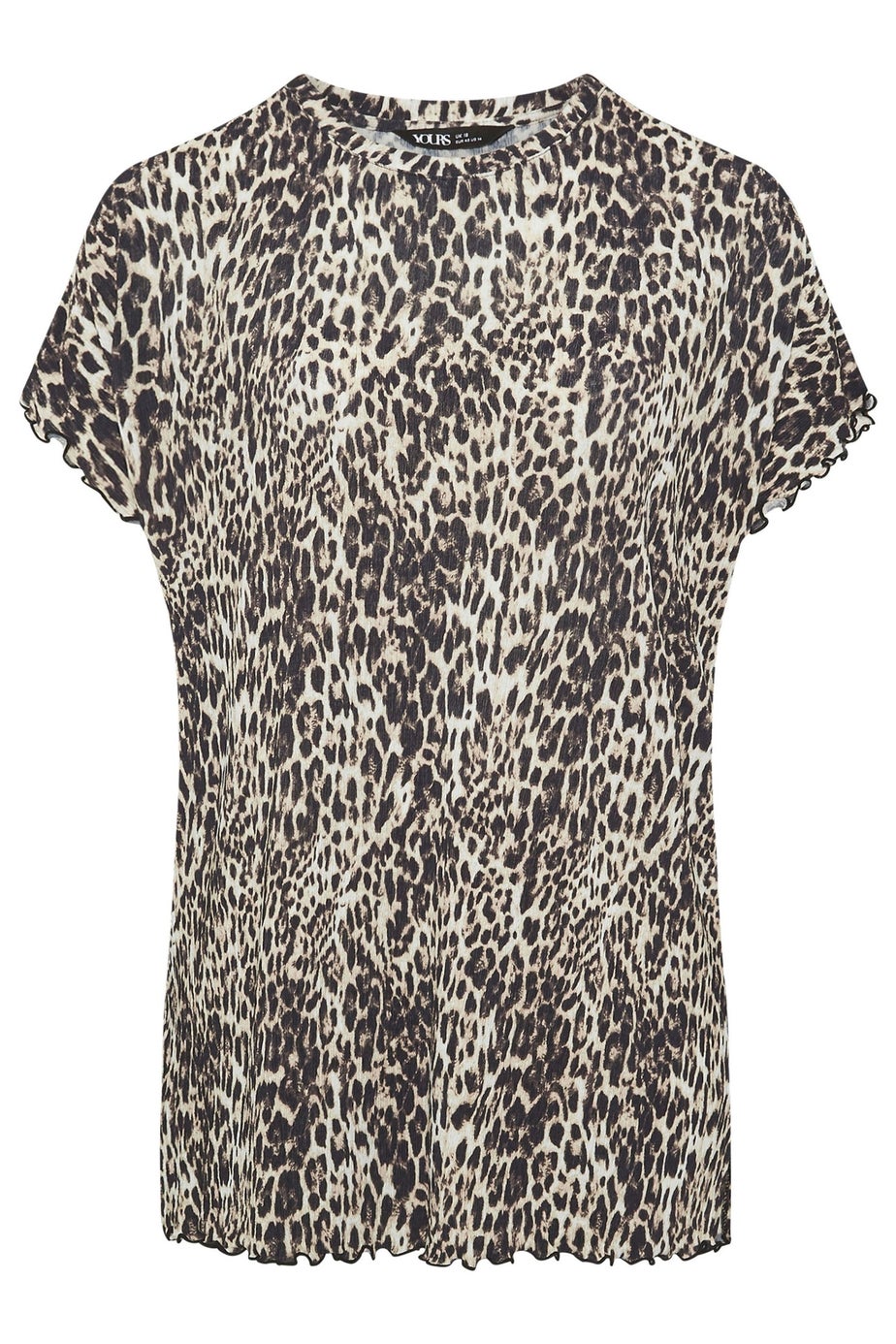 Yours Curve Natural Brown Leopard Print Plisse T-Shirt