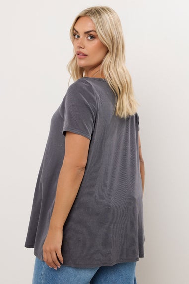 Yours Curve Grey Acid Wash Ribbed Swing T-Shirt