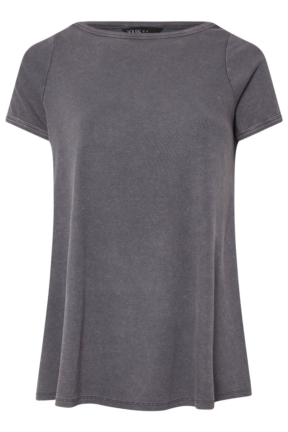 Yours Curve Grey Acid Wash Ribbed Swing T-Shirt
