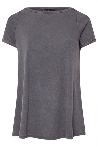 Yours Curve Grey Acid Wash Ribbed Swing T-Shirt