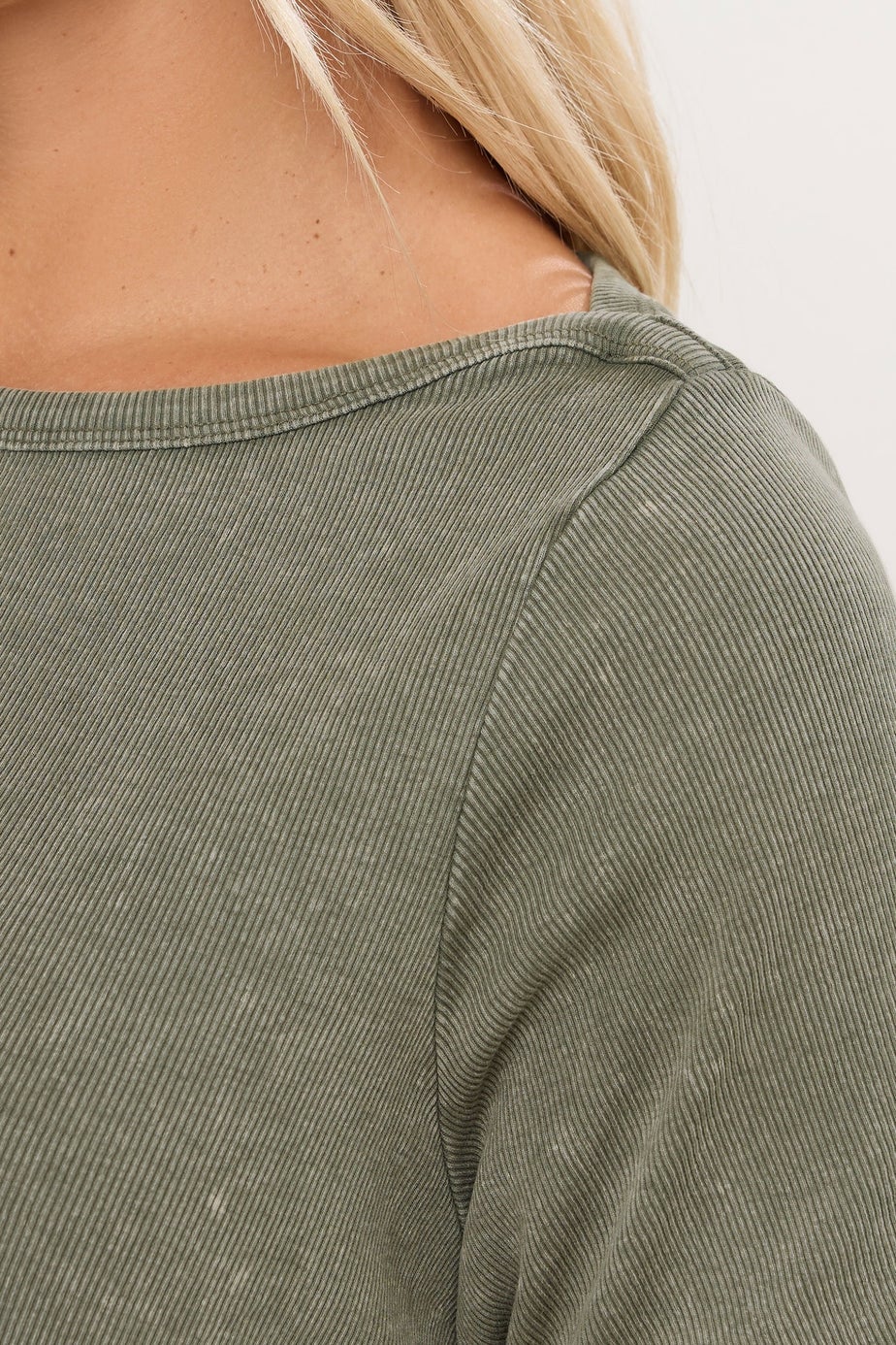 Yours Curve Khaki Green Acid Wash Ribbed Swing T-Shirt