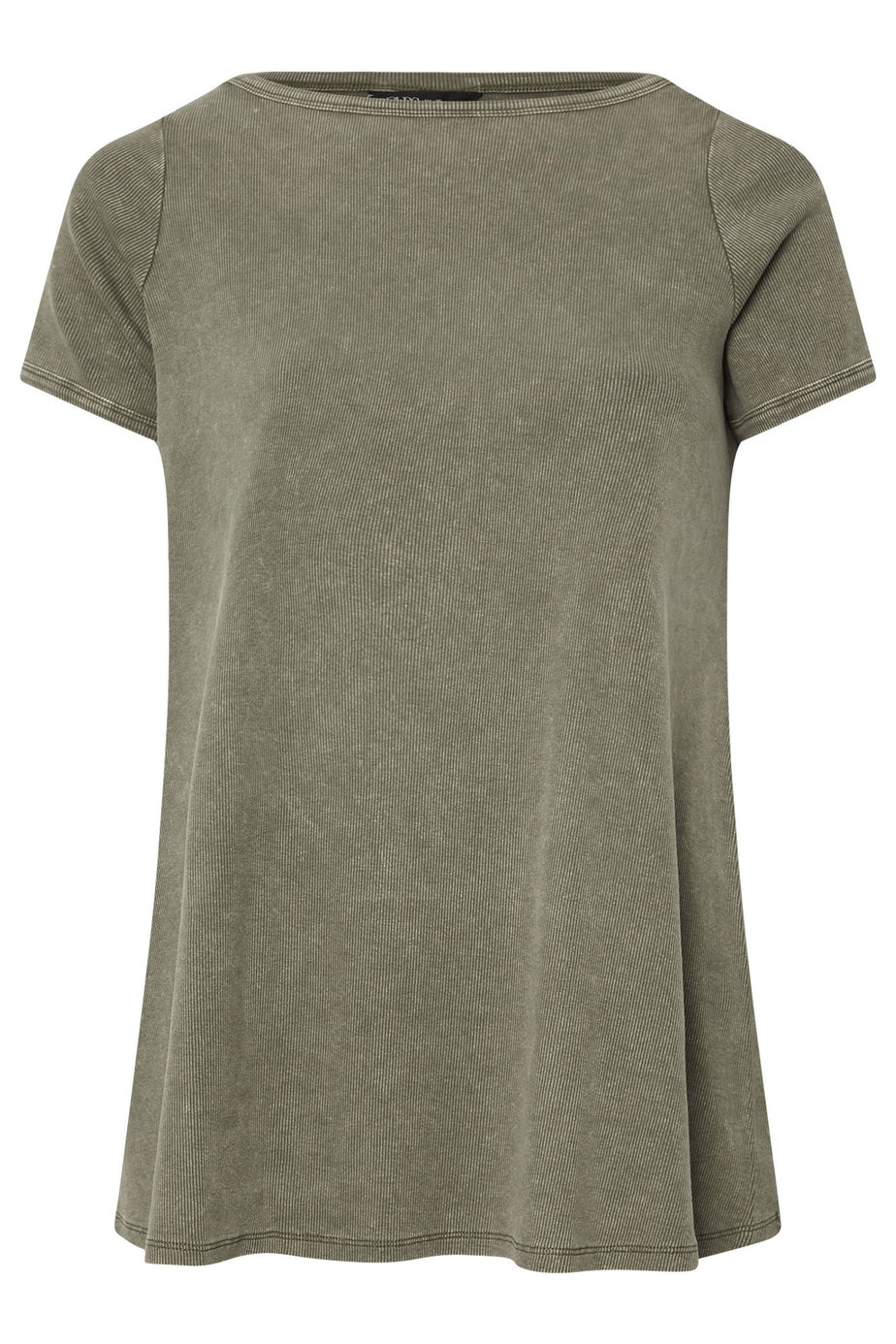 Yours Curve Khaki Green Acid Wash Ribbed Swing T-Shirt