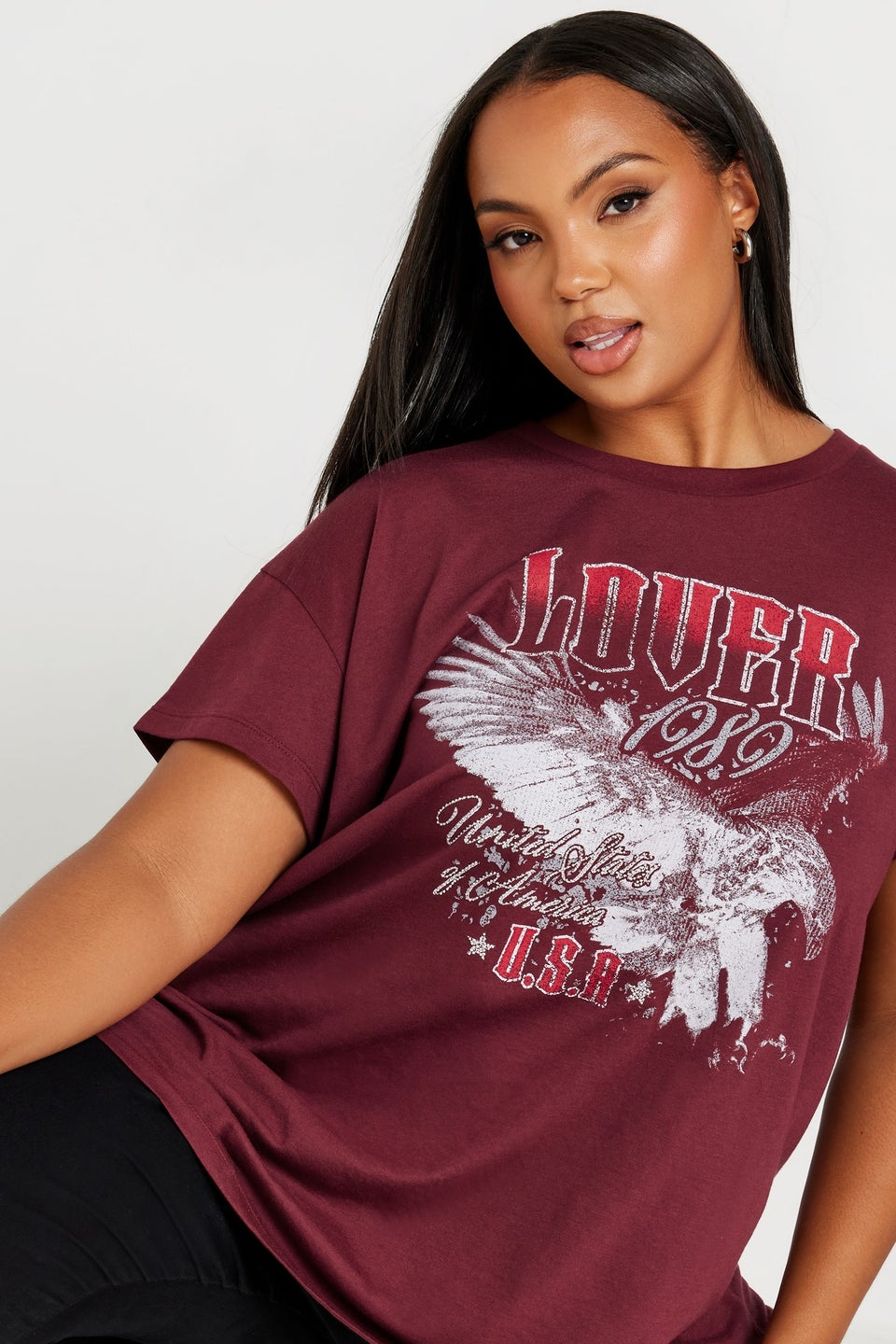 Yours Curve Burgundy Red Lover Slogan T-Shirt