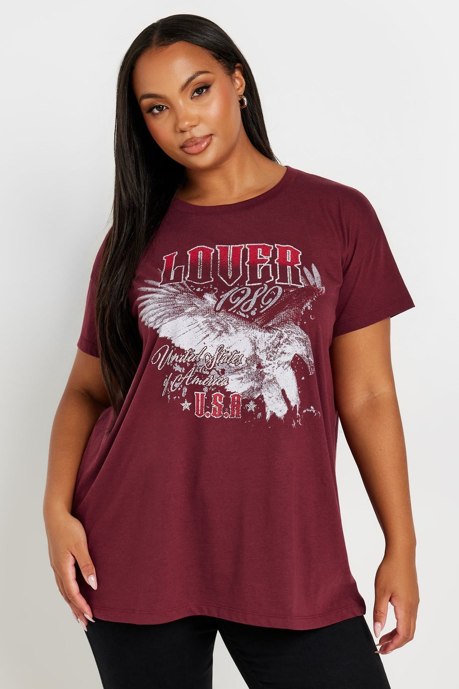 Yours Curve Burgundy Red Lover Slogan T-Shirt
