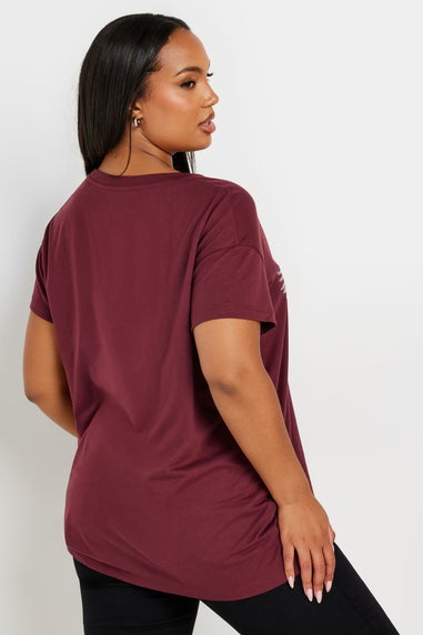 Yours Curve Burgundy Red Lover Slogan T-Shirt