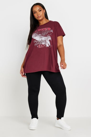 Yours Curve Burgundy Red Lover Slogan T-Shirt
