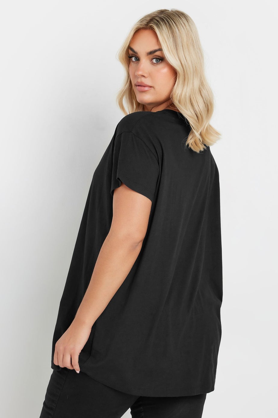 Yours Curve Black Eyelet Heart T-Shirt