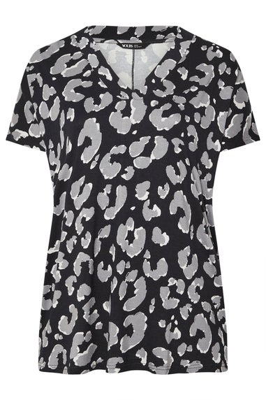 Yours Curve Black Leopard Print Smart V-Neck T-Shirt