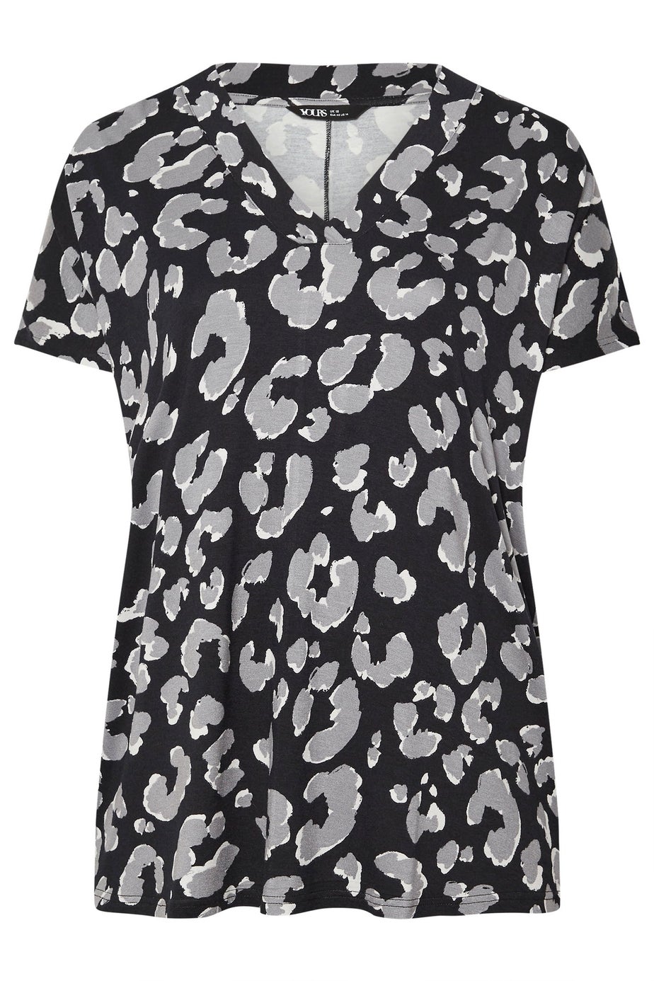 Yours Curve Black Leopard Print Smart V-Neck T-Shirt