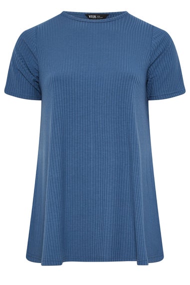 Yours Curve Blue Ribbed Swing Top
